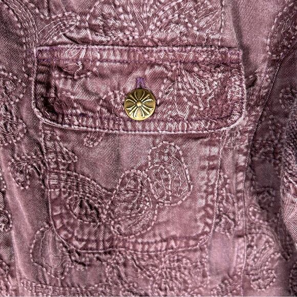 DENIM & CO. Mineral Wash Burgundy Cotton And Knit Embroidered Jacket 1X - Picture 7 of 10